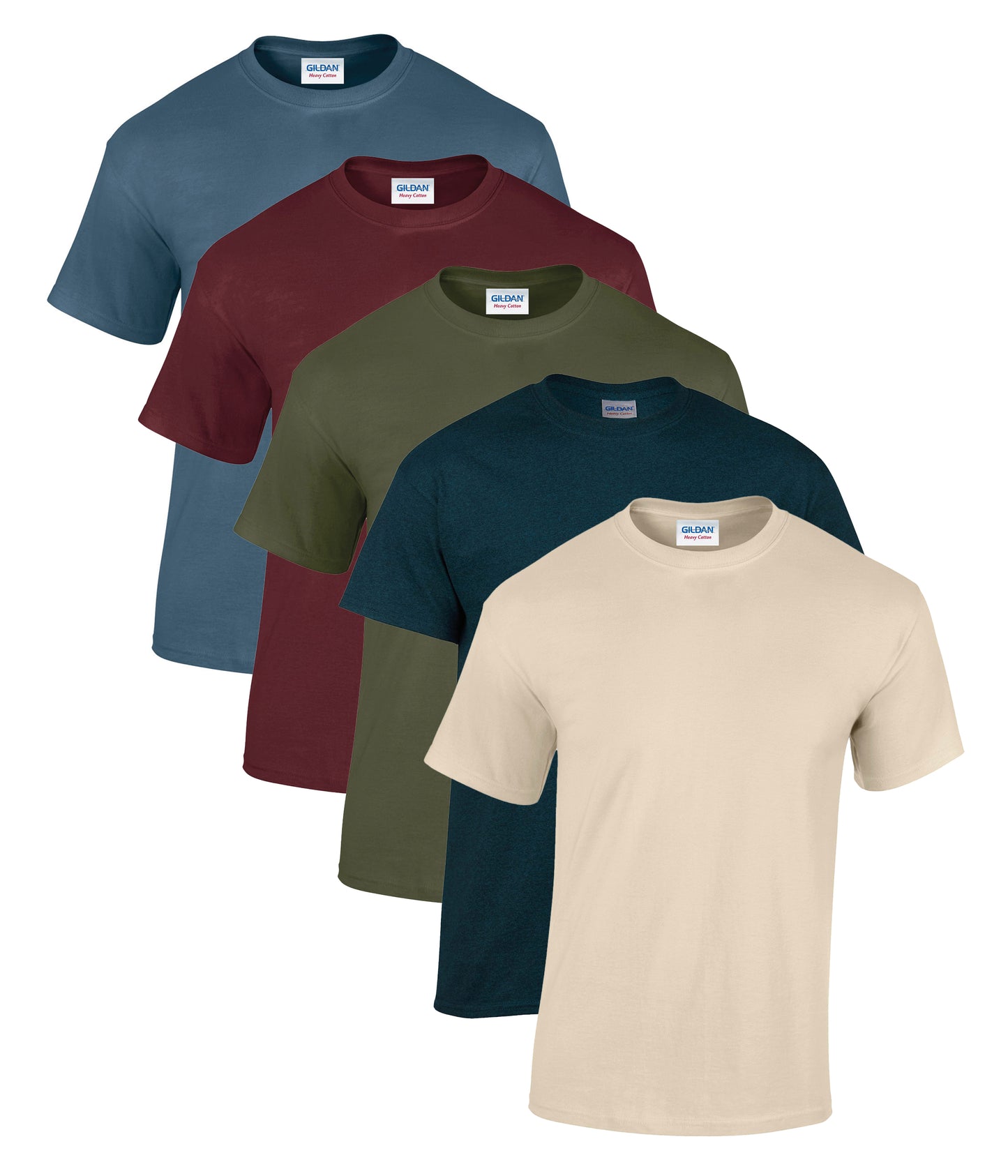 Gildan 5000 Unisex Heavy Cotton Crew Necked T-Shirt 180gsm 100% Cotton Tear Away Label (pack of 5) - COOZO