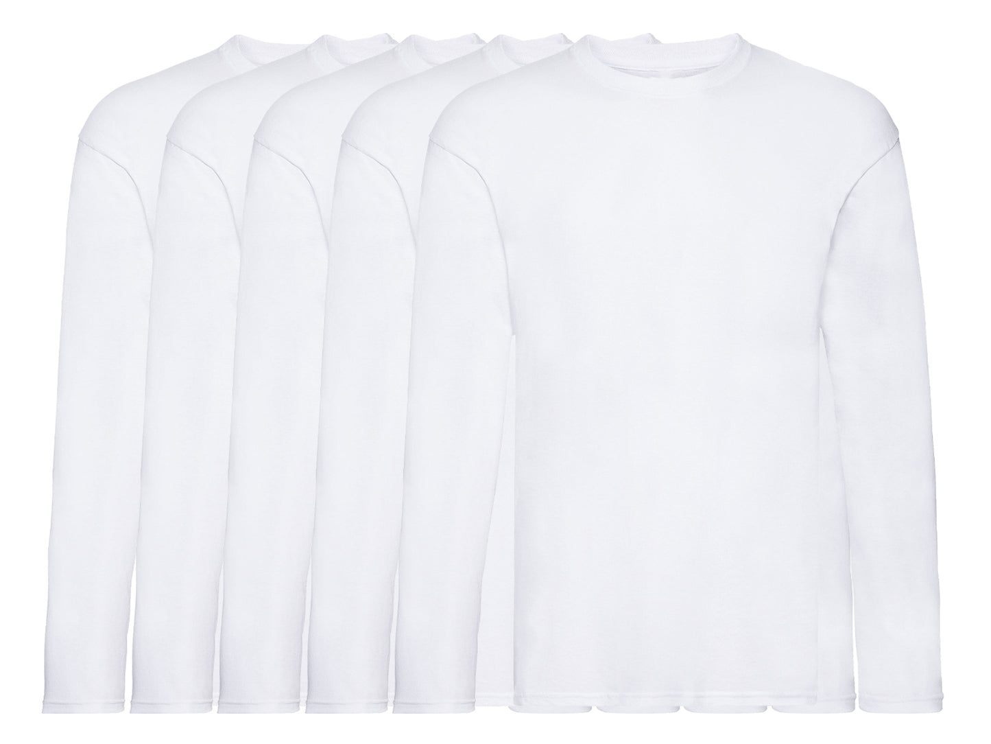 Fruit Of The Loom 61428 Pack of 5 Men's Original Long Sleeved T-Shirts 100% Cotton - COOZO