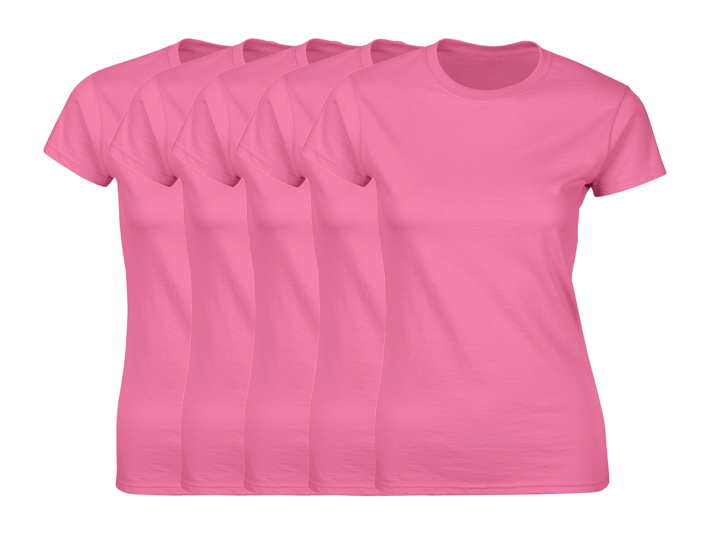 COOZO Ladies Soft Cotton Pack of 5 Plain Short Sleeve T-Shirts - COOZO