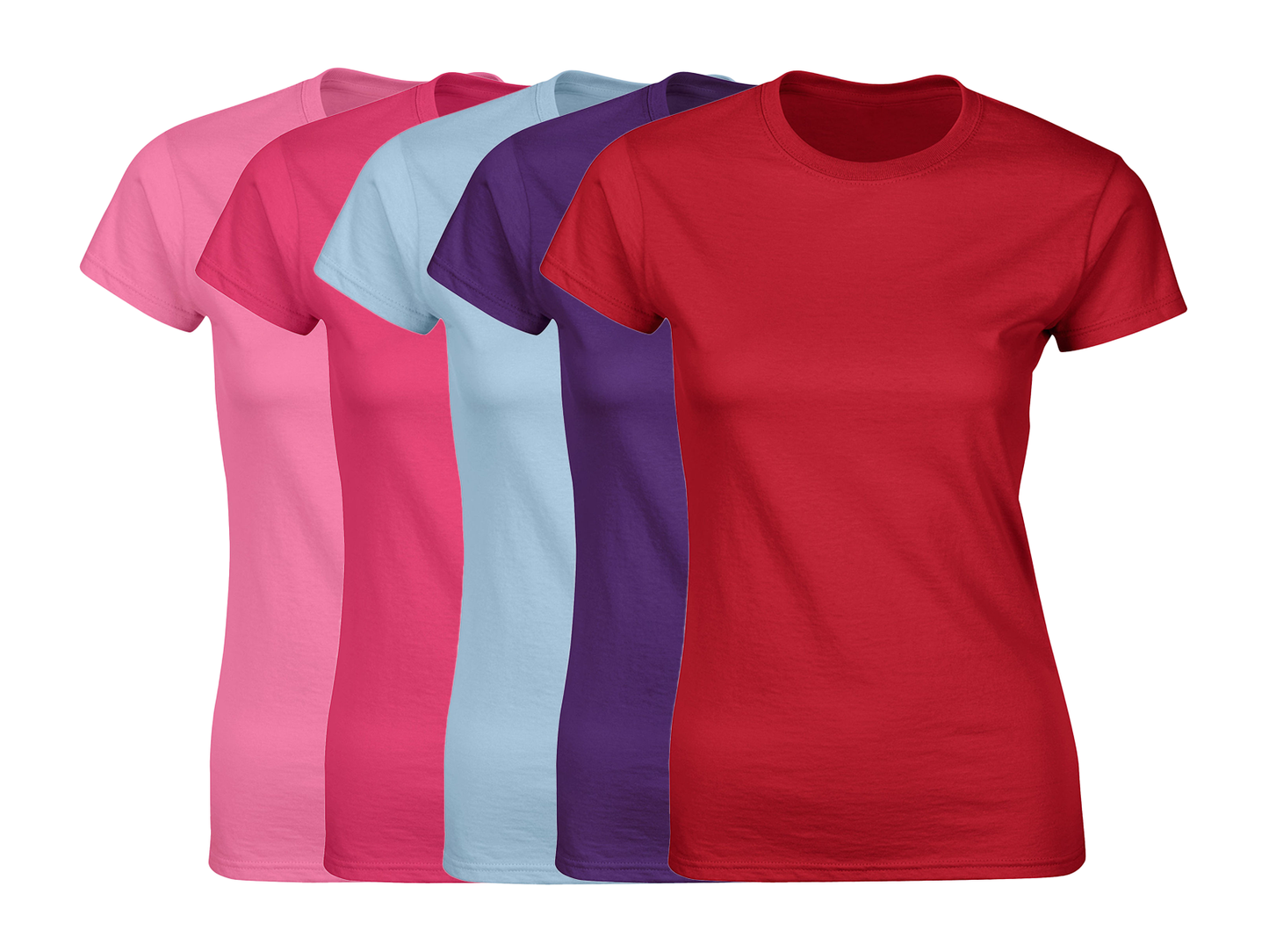 COOZO Ladies Soft Cotton Pack of 5 Plain Short Sleeve T-Shirts - COOZO
