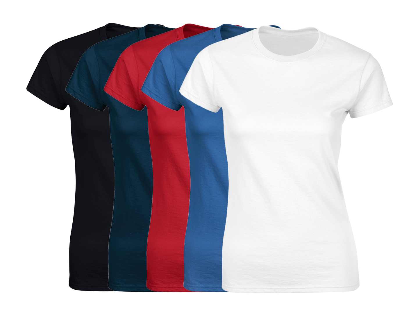 COOZO Ladies Soft Cotton Pack of 5 Plain Short Sleeve T-Shirts - COOZO