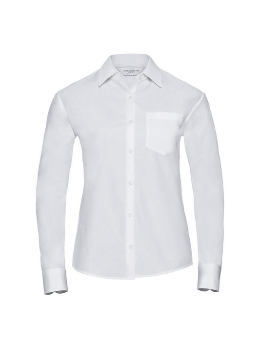 Russell Collection 936F Ladies Long Sleeve Easy Care Cotton Poplin Shirt - COOZO