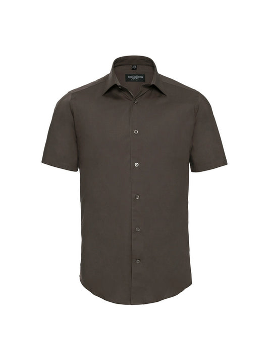 Russell Collection 947M Easy Care Fitted Short Sleeve Poplin Shirt 140gsm Mens - COOZO