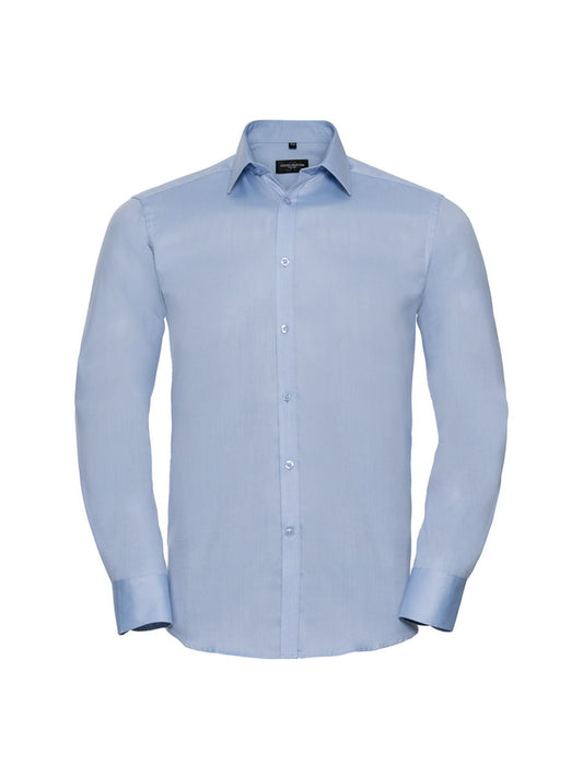 Russell Collection 962M Men's Long Sleeve Tailored Herringbone Shirt - COOZO