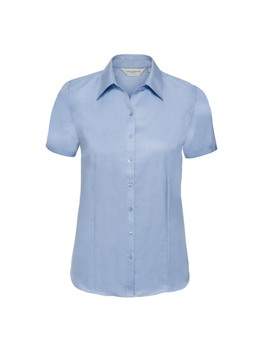 Russell Collection 963F Ladies' Short Sleeve Tailored Herringbone Shirt - COOZO