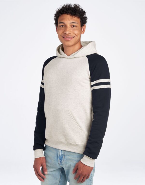 Jerzees 97CR Unisex NuBlend Varsity Colour-Block Hood Oatmeal Heather bodies for a throwback yet modern look - COOZO