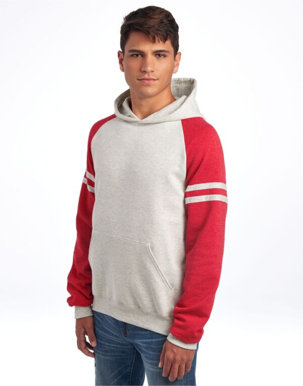 Jerzees 97CR Unisex NuBlend Varsity Colour-Block Hood Oatmeal Heather bodies for a throwback yet modern look - COOZO