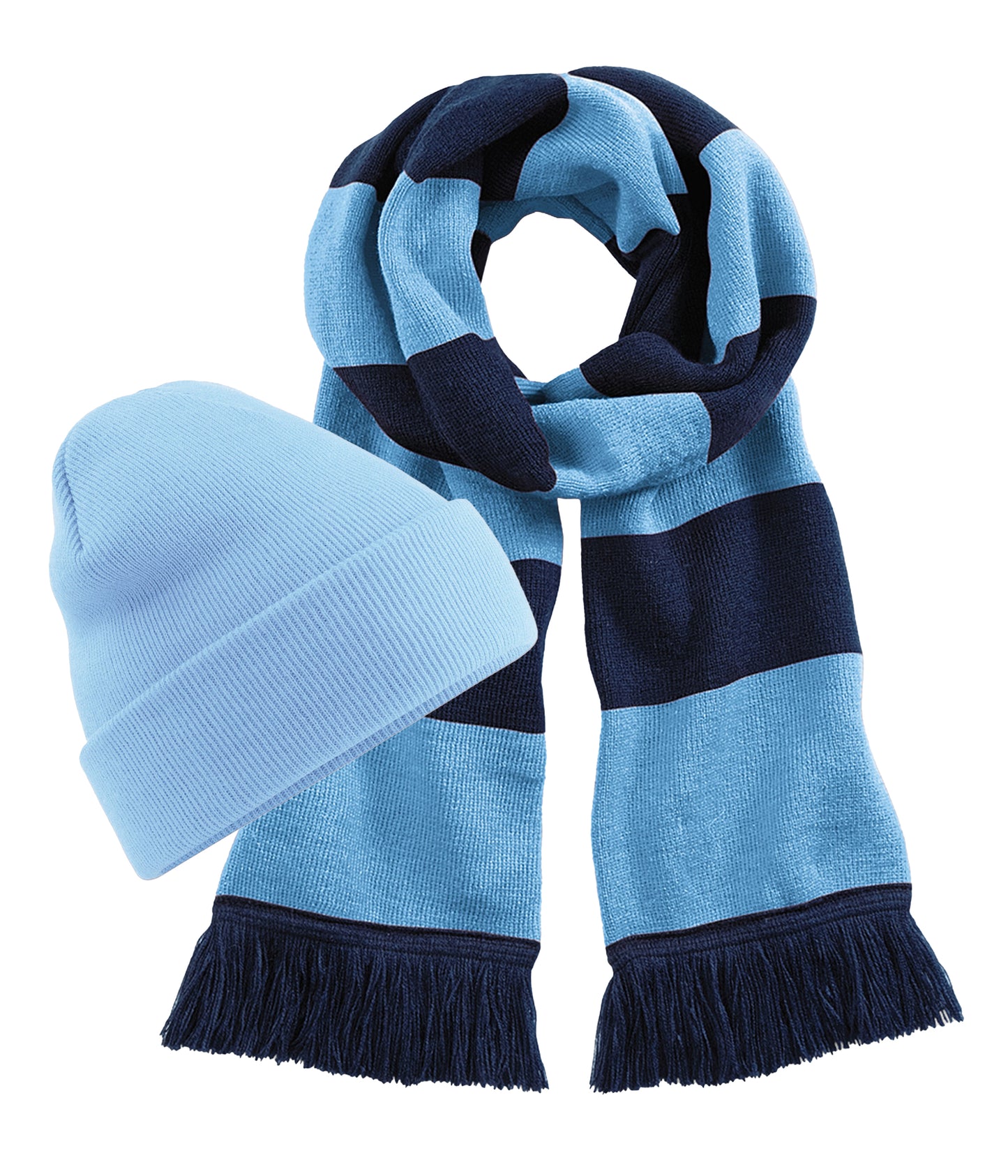 Beechfield B45 Original Cuffed Double-layer knit Beanie+B479 Stadium Tassel trim scarf 100% Soft-touch acrylic (Pack of 2) - COOZO