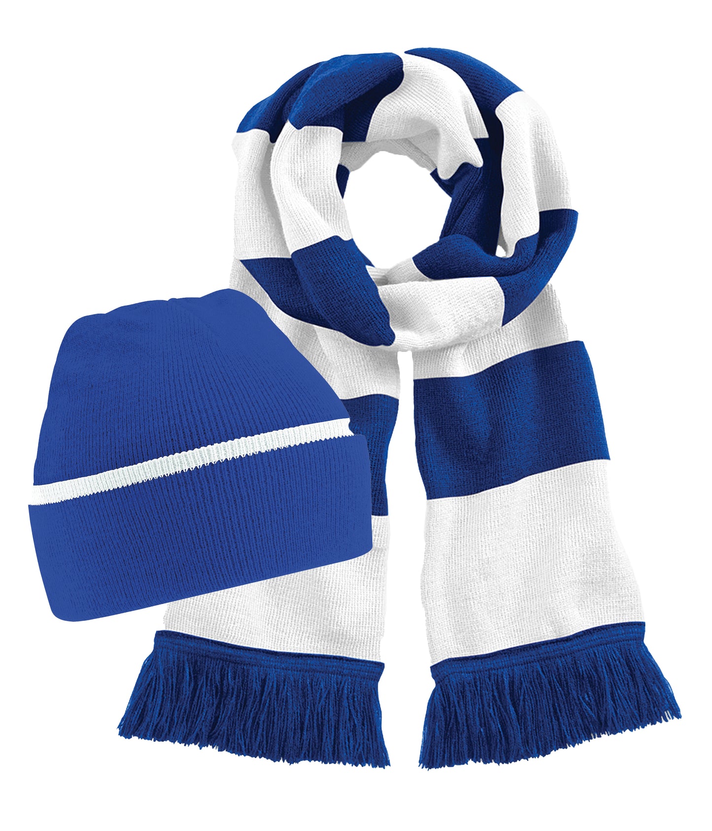 Beechfield B471 Double-layer knit Teamwear Beanie 100%+B479 Tassel trim Stadium scarf (Pack of 2) - COOZO