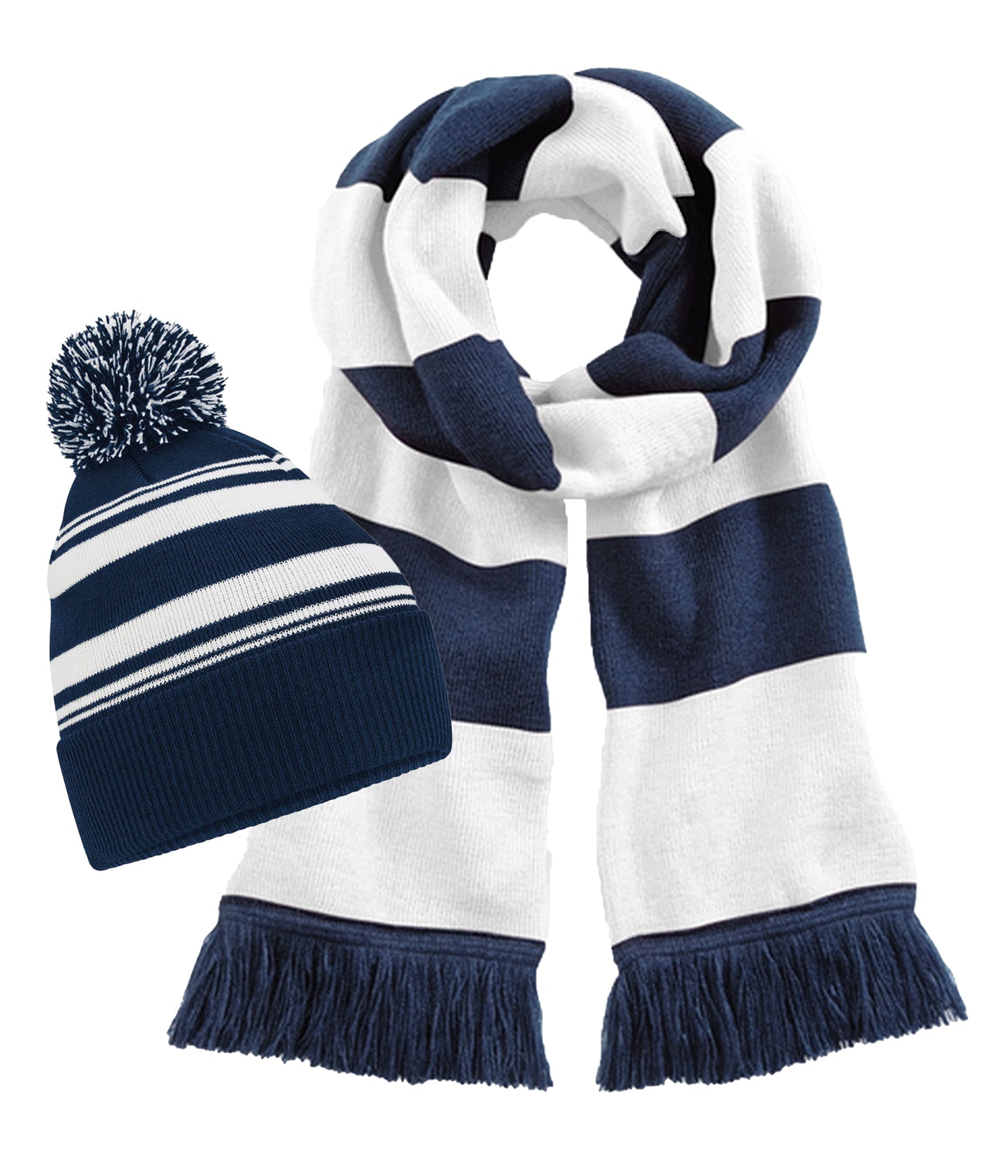 Beechfield B473R Striped Fan Beanie+B479 Stadium Scarf 100% Soft touch Acrylic (Pack of 2) - COOZO
