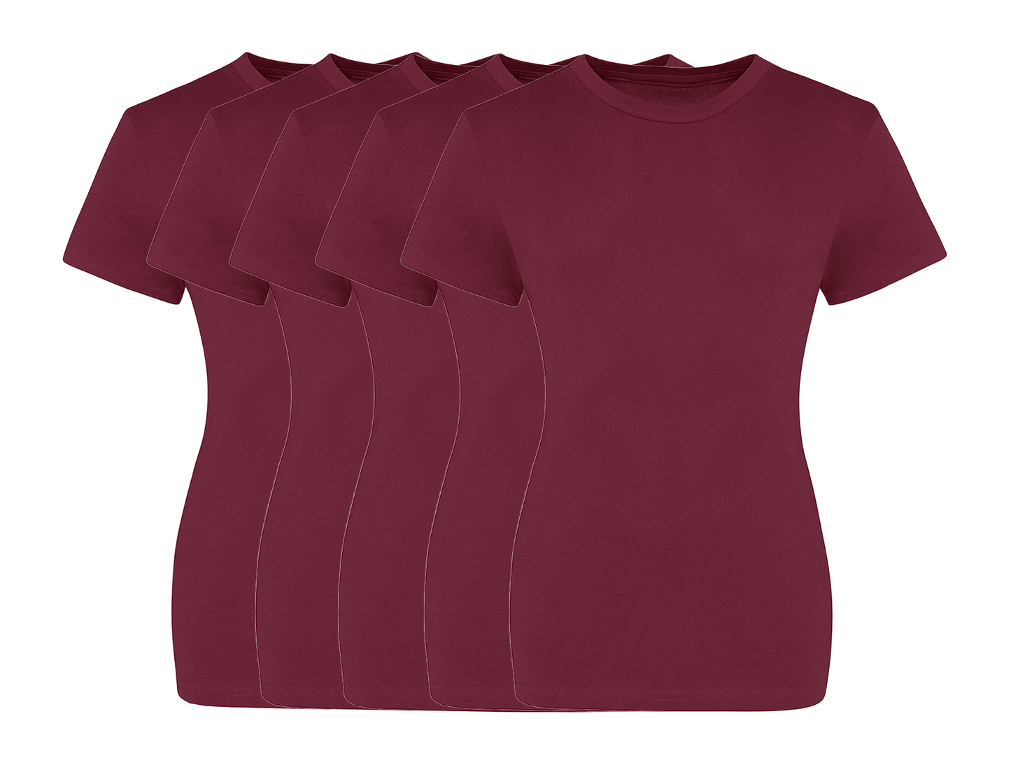 COOZO Ladies Contemporary Fit Pack of 5 Crew Neck Short Sleeve T-Shirts - COOZO