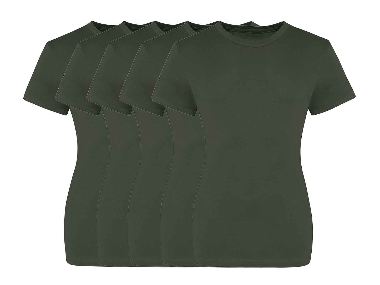 COOZO Ladies Contemporary Fit Pack of 5 Crew Neck Short Sleeve T-Shirts - COOZO