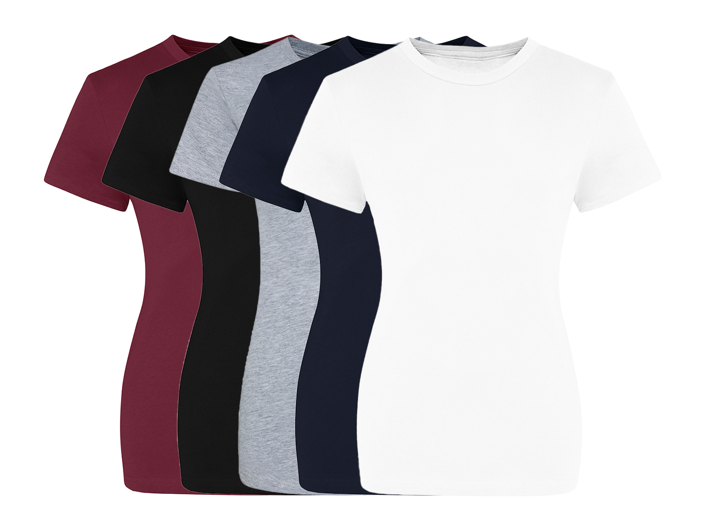 COOZO Ladies Contemporary Fit Pack of 5 Crew Neck Short Sleeve T-Shirts - COOZO
