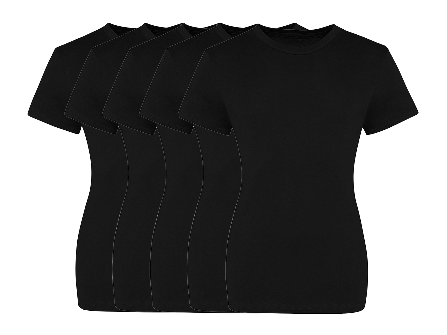 COOZO Ladies Contemporary Fit Pack of 5 Crew Neck Short Sleeve T-Shirts - COOZO