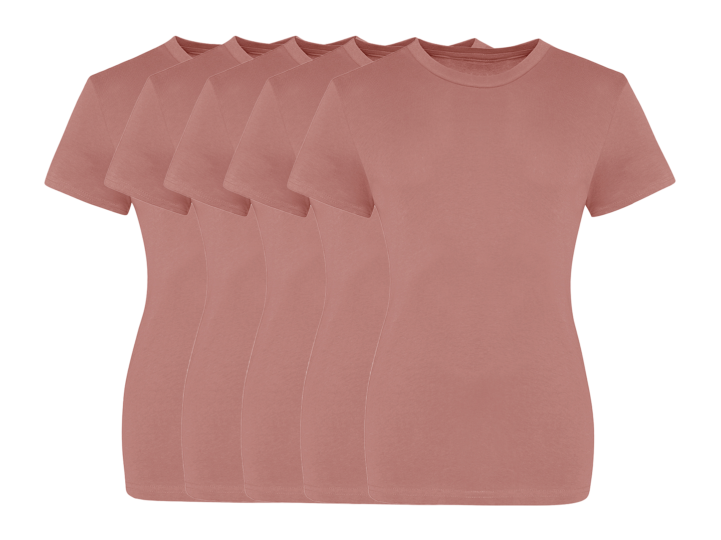 COOZO Ladies Contemporary Fit Pack of 5 Crew Neck Short Sleeve T-Shirts - COOZO