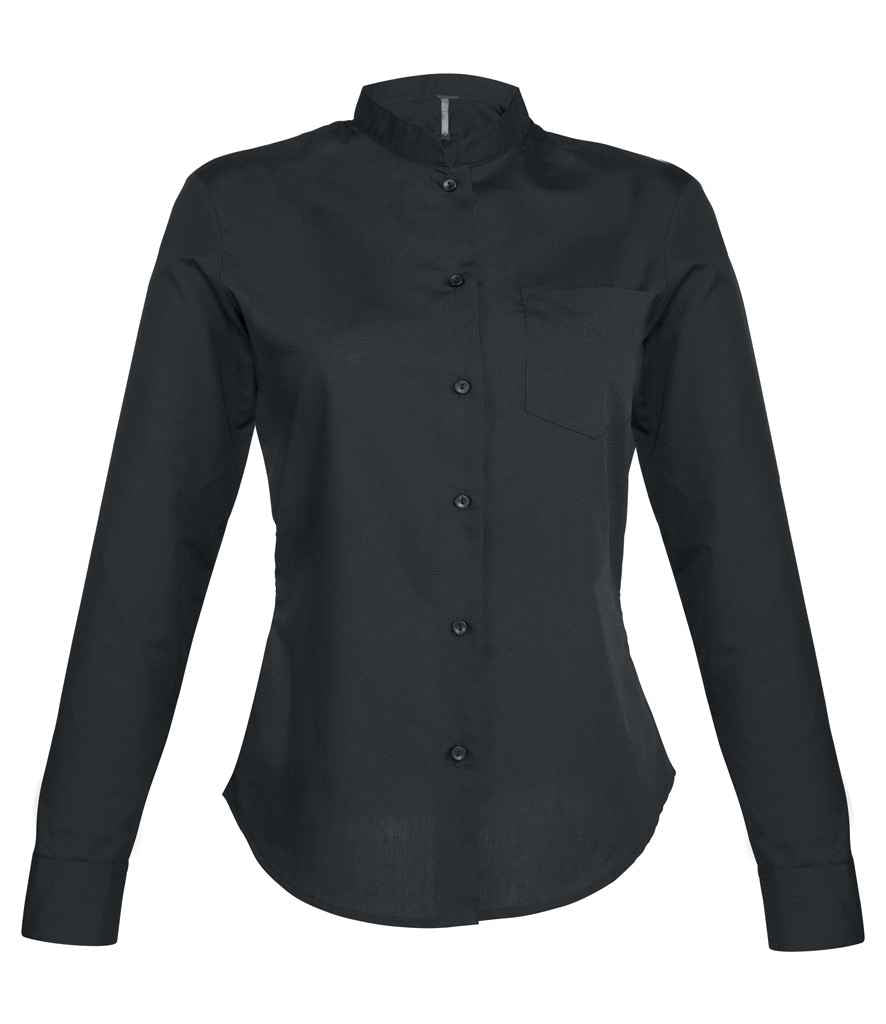 Kariban KB514 Ladies Long Sleeve Mandarin Collar Shirt Left chest pocket Self colour buttons - COOZO
