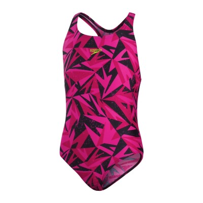 Speedo SSPCGBL Girls Training Boom Logo Medalist Swim Digital Splashback Costume Pink - COOZO