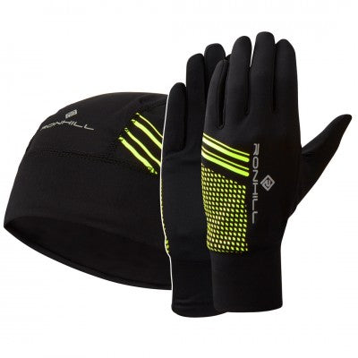 Hilly RONH01 RONHILL BEANIE & GLOVE SET BLACK/F.YELLOW- MEDIUM/LARGE - COOZO