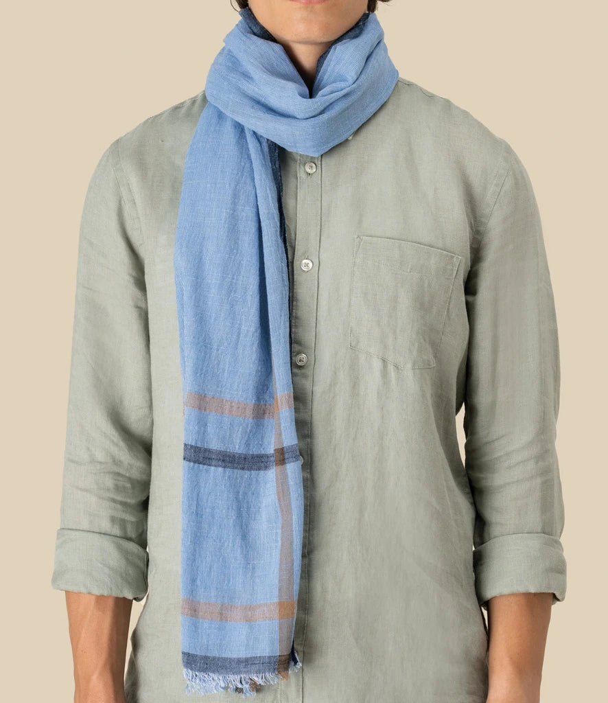Spasso SP146 Blue Double Striped Scarf