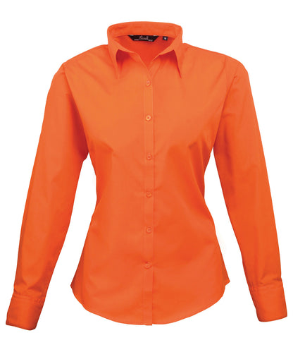 Premier Ladies Long Sleeve Poplin Blouse (PR300) Core Colors - COOZO