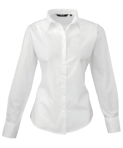 Premier Ladies Long Sleeve Poplin Blouse (PR300) Core Colors - COOZO