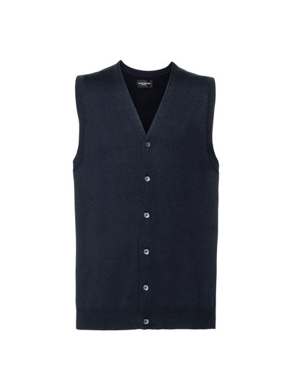 Russell Collection 719M Mens V-Neck Sleeveless Knitted Cardigan - COOZO