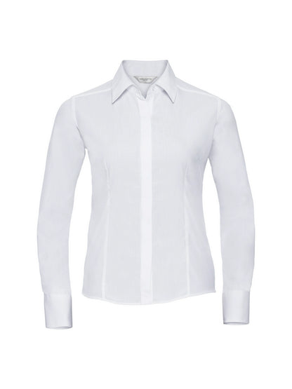Russell Collection 924F Ladies Long Sleeve Fitted Polycotton Poplin Shirt - COOZO