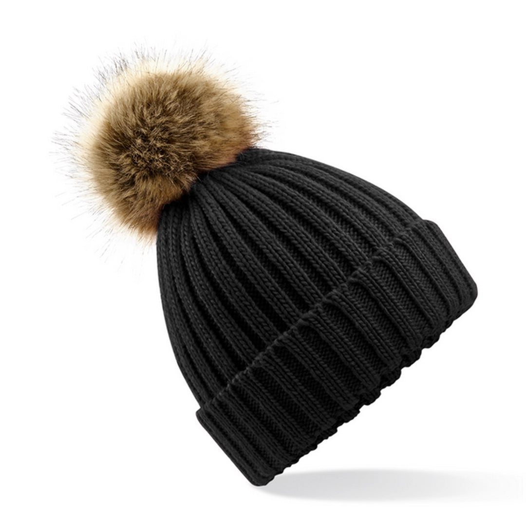 Beechfield B412 Faux Fur Pom Pom Chunky Beanie - COOZO