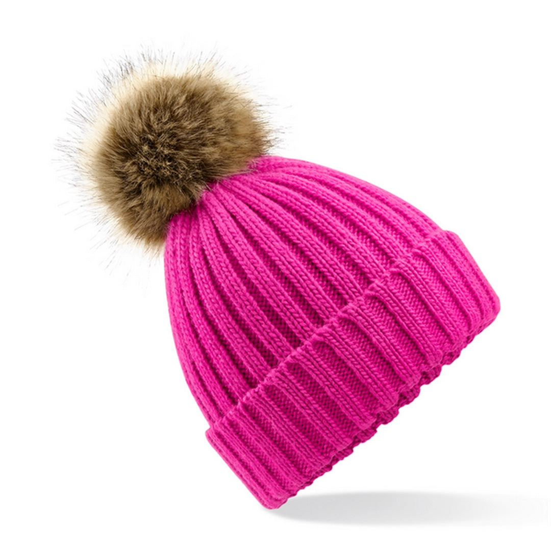 Beechfield B412 Faux Fur Pom Pom Chunky Beanie - COOZO