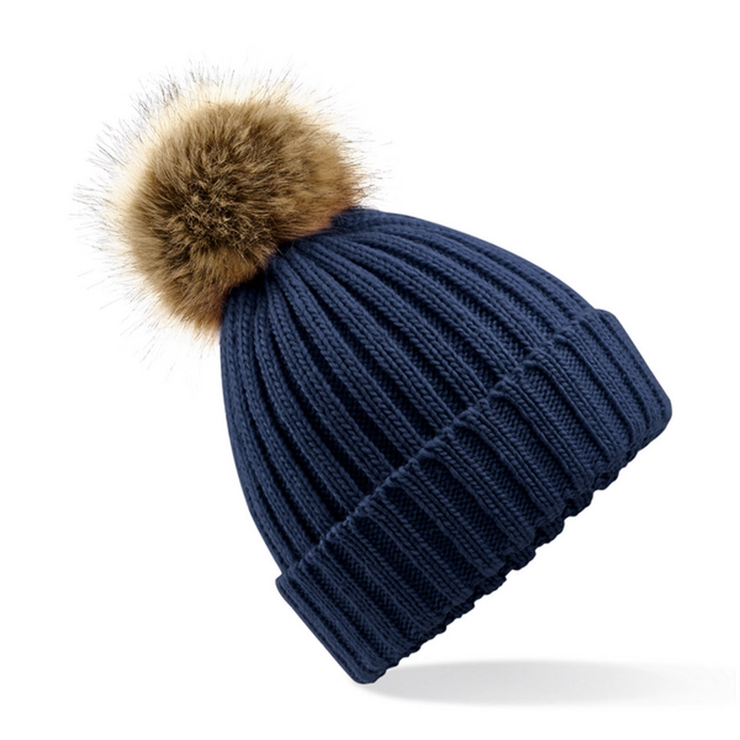 Beechfield B412 Faux Fur Pom Pom Chunky Beanie - COOZO