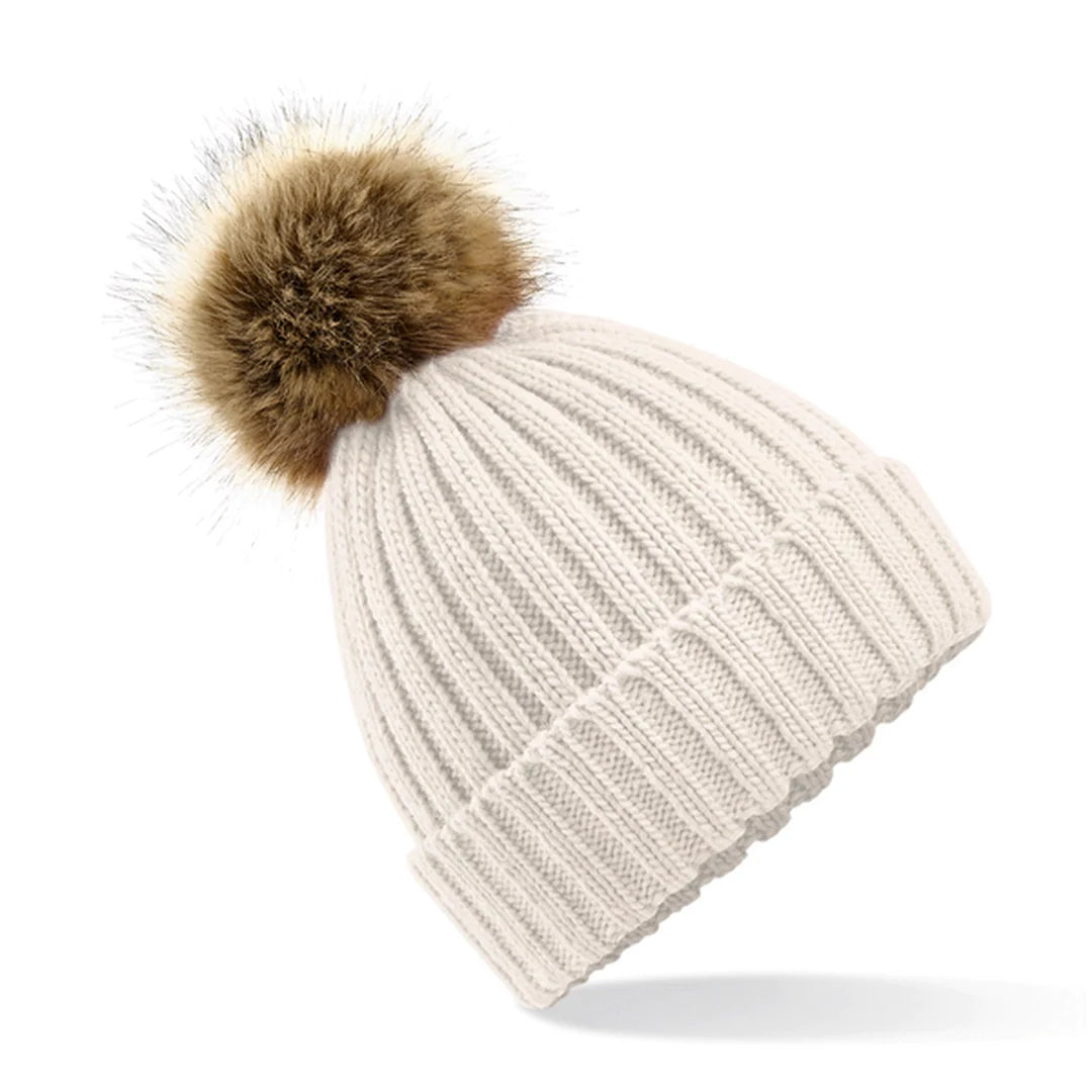 Beechfield B412 Faux Fur Pom Pom Chunky Beanie - COOZO