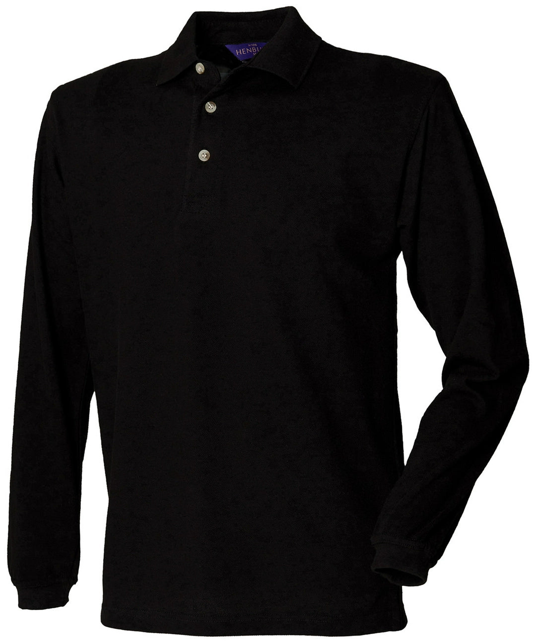Henbury Long Sleeve Cotton Piqu?? Polo Shirt-BLKXL