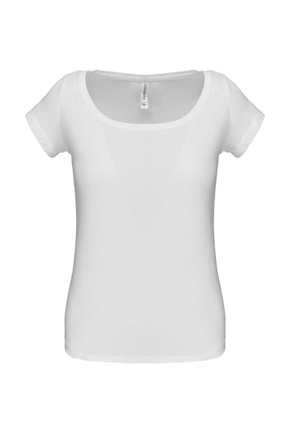 Ladies?????? boat neck short-sleeved T-shirt-WXL