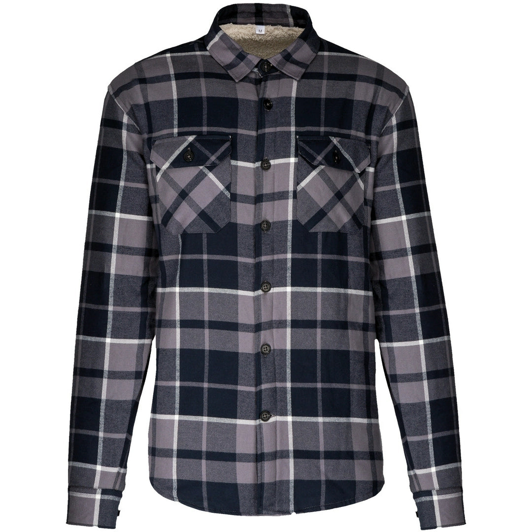 Kariban Sherpa Lined Checked Shirt Jacket-STM/NVYXL