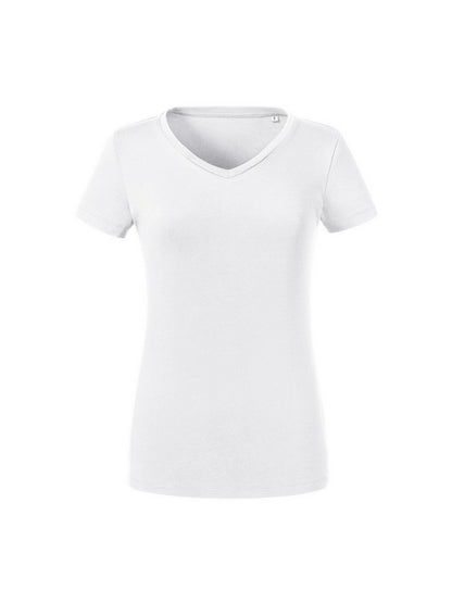 Russell 103F Contemporary shaped fit Ladies' V-Neck T  100% Combed Ring-spun organic Cotton - COOZO