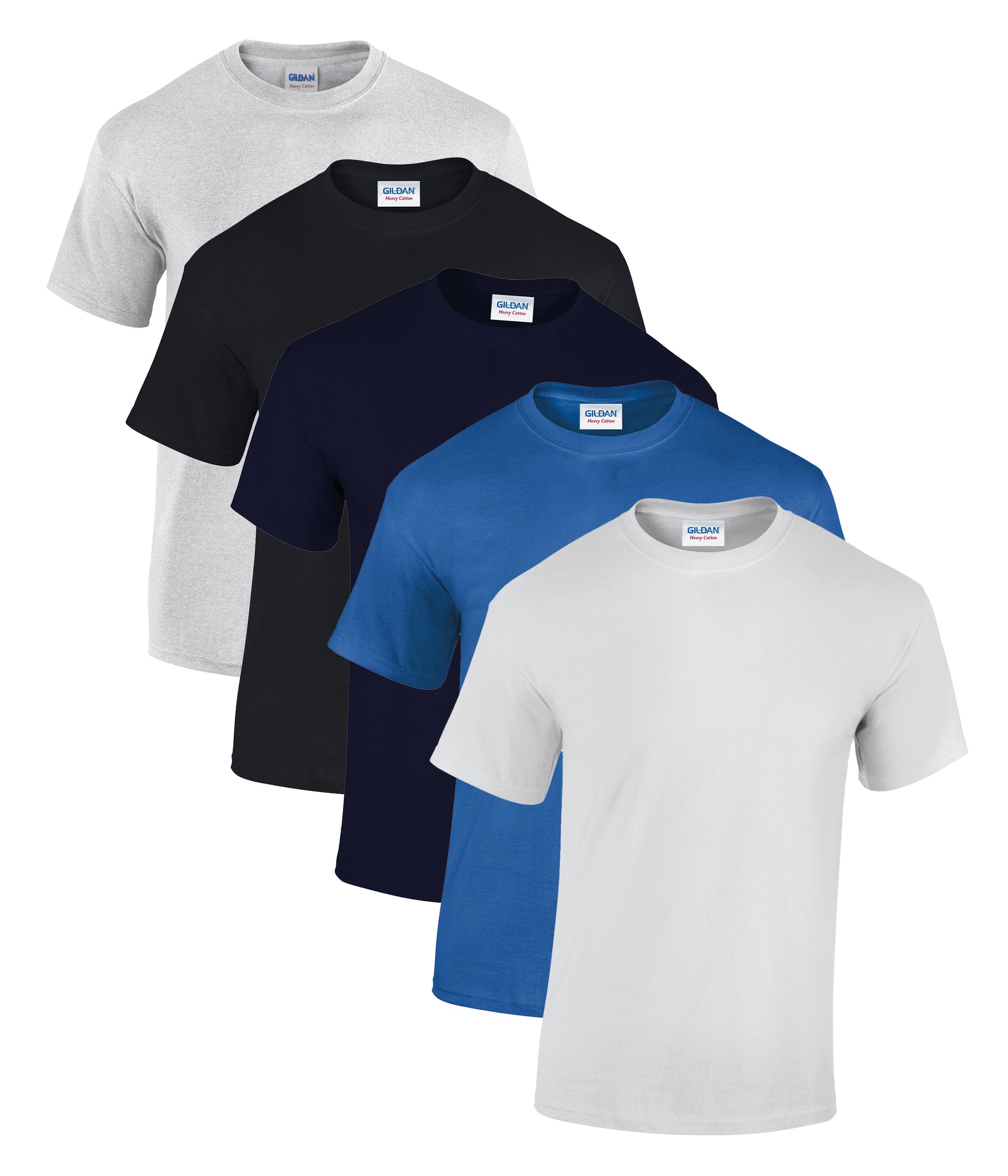 Gildan 5000 Unisex Heavy Cotton Crew Necked T-Shirt 180gsm 100% Cotton Tear Away Label (pack of 5) - COOZO