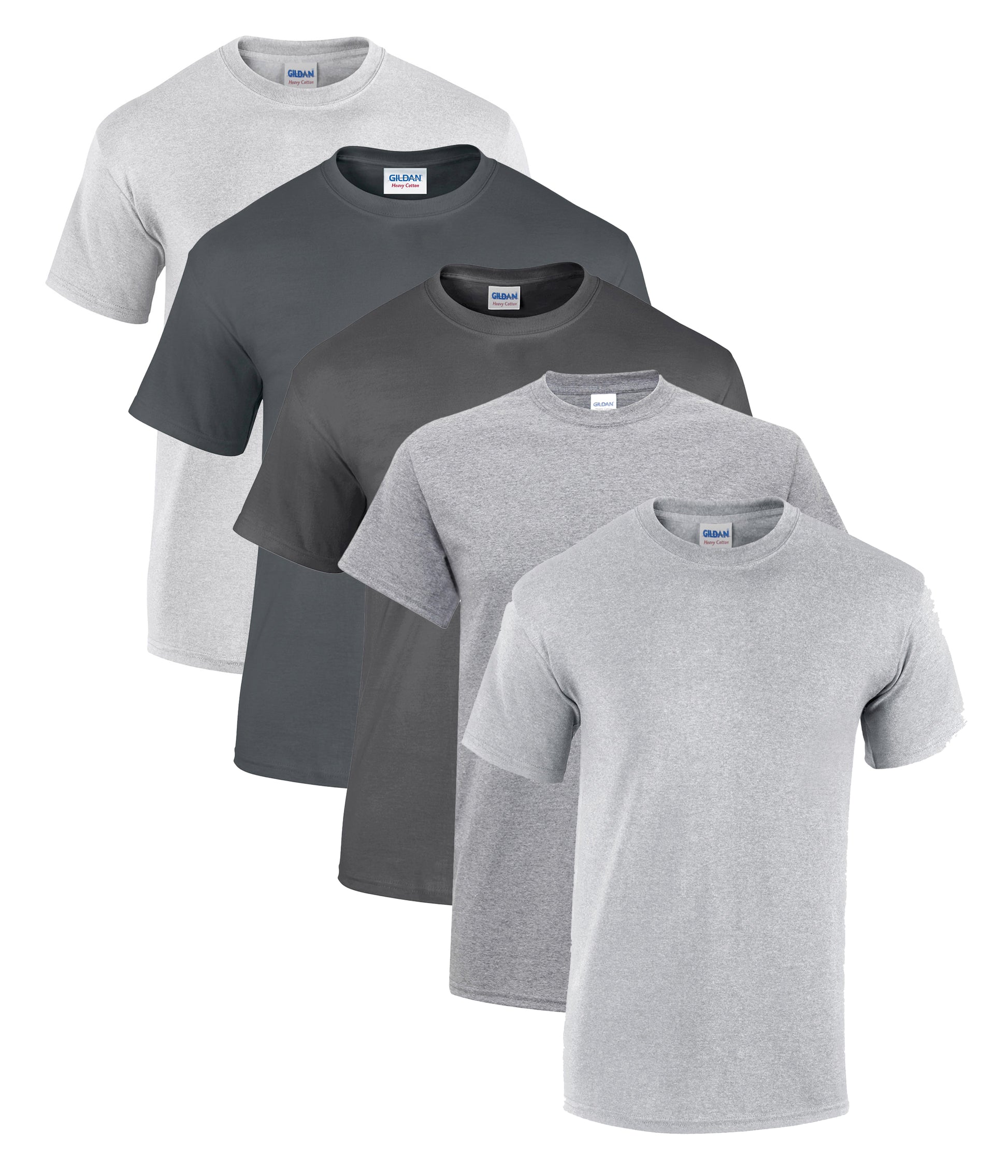 Gildan 5000 Unisex Heavy Cotton Crew Necked T-Shirt 180gsm 100% Cotton Tear Away Label (pack of 5) - COOZO