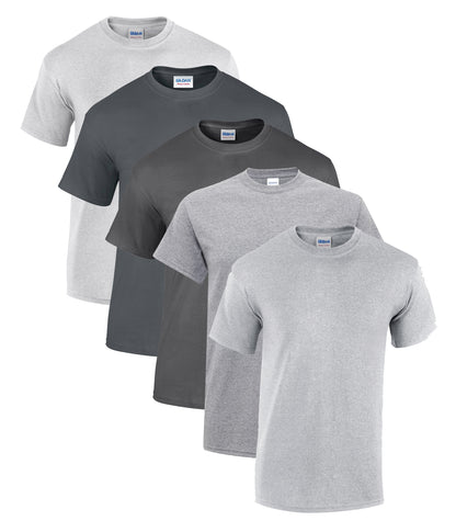 Gildan 5000 Unisex Heavy Cotton Crew Necked T-Shirt 180gsm 100% Cotton Tear Away Label (pack of 5) - COOZO