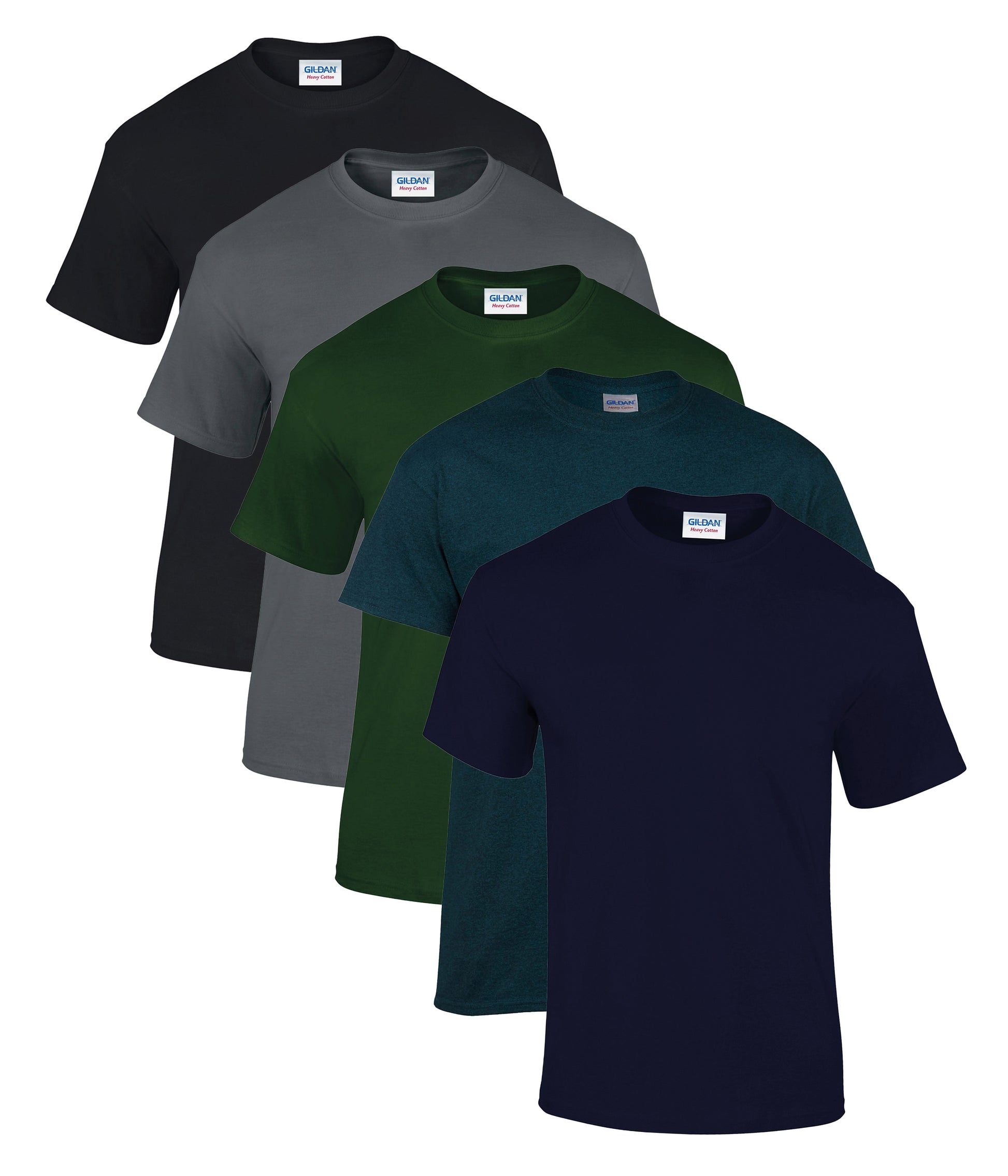 Gildan 5000 Unisex Heavy Cotton Crew Necked T-Shirt 180gsm 100% Cotton Tear Away Label (pack of 5) - COOZO