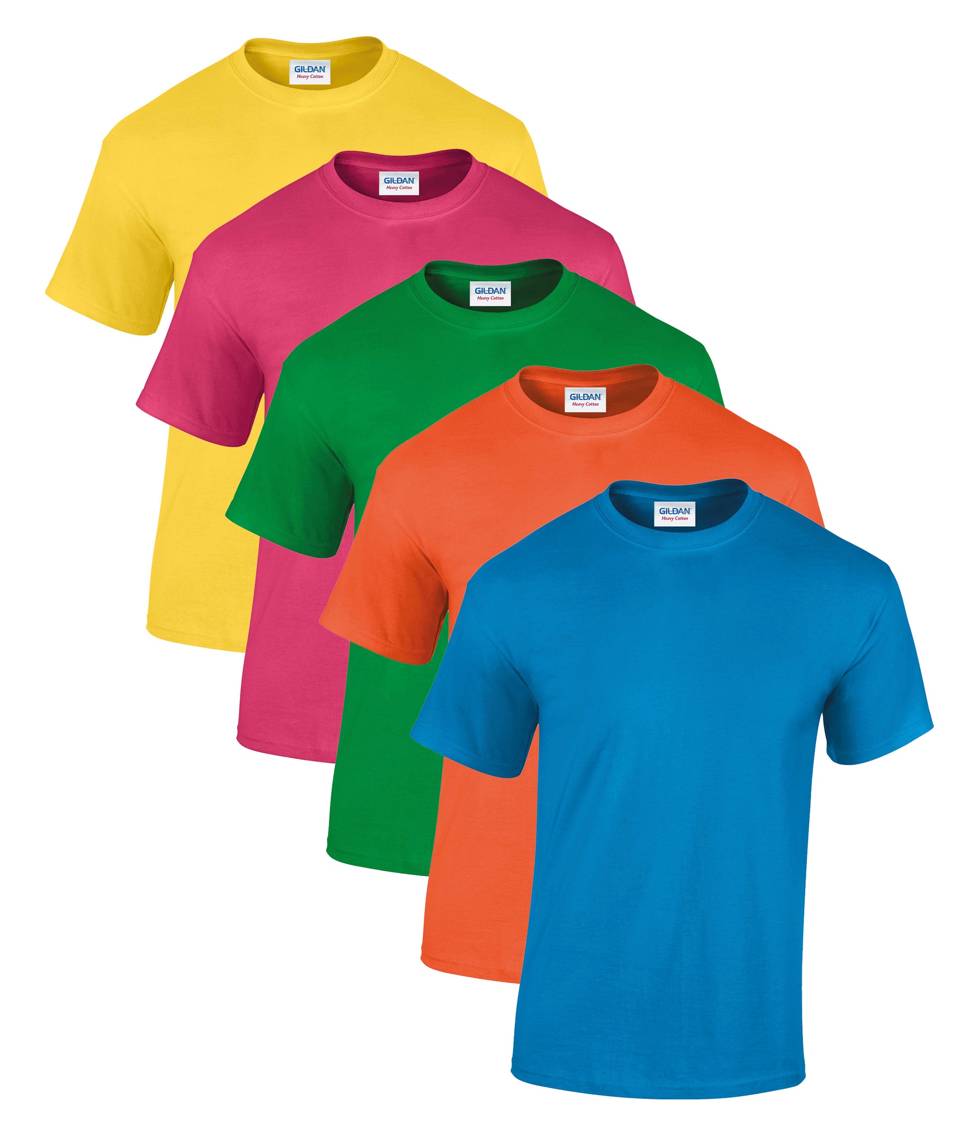 Gildan 5000 Unisex Heavy Cotton Crew Necked T-Shirt 180gsm 100% Cotton Tear Away Label (pack of 5) - COOZO