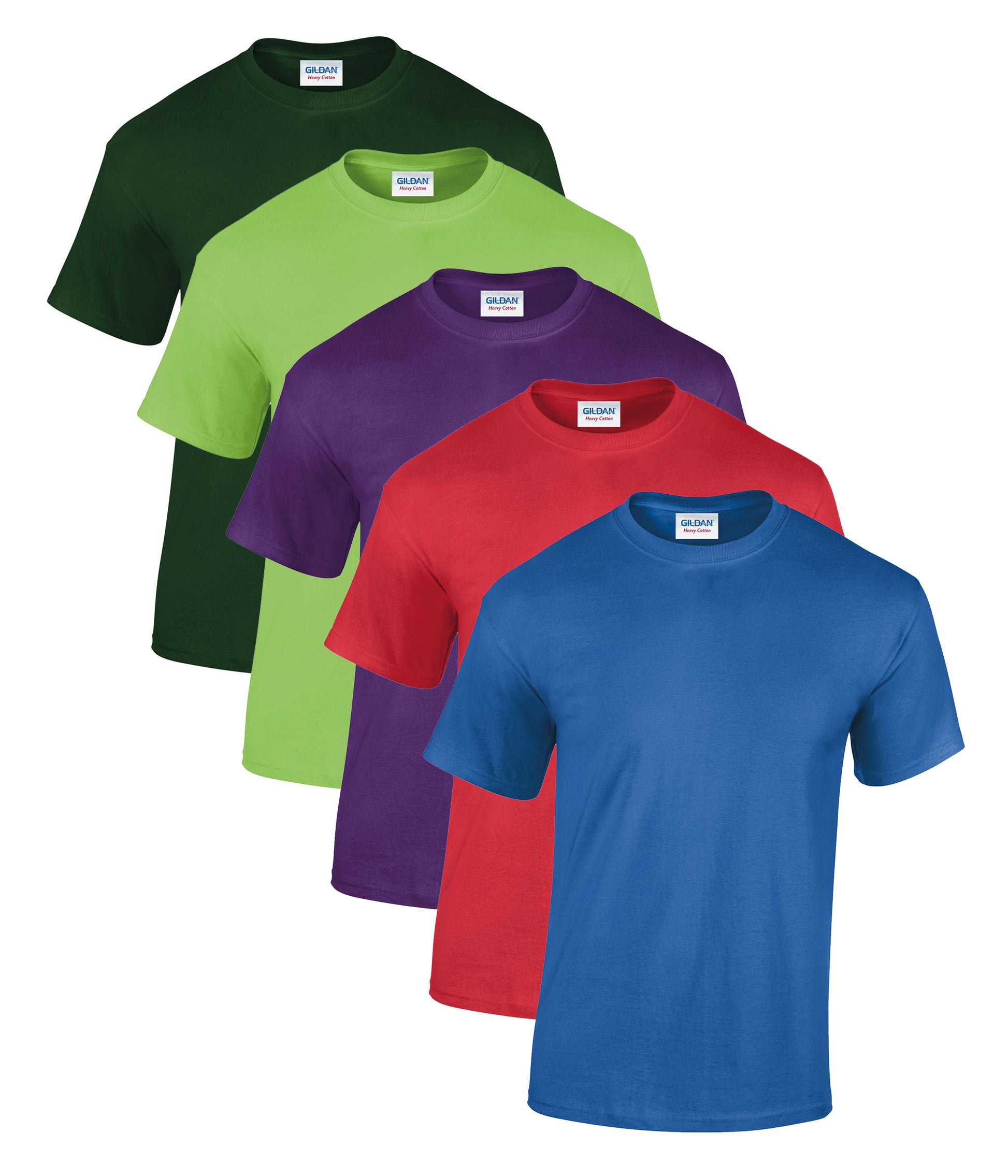 Gildan 5000 Unisex Heavy Cotton Crew Necked T-Shirt 180gsm 100% Cotton Tear Away Label (pack of 5) - COOZO