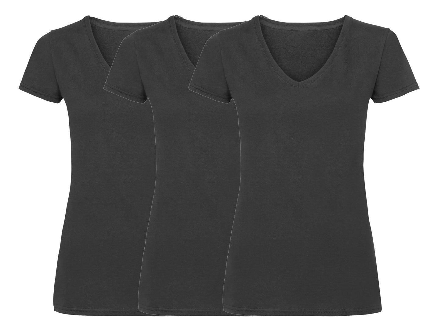 Fruit Of The Loom 61398 Pack of 3 Ladies Valueweight V-Neck T-Shirts 165gsm - COOZO