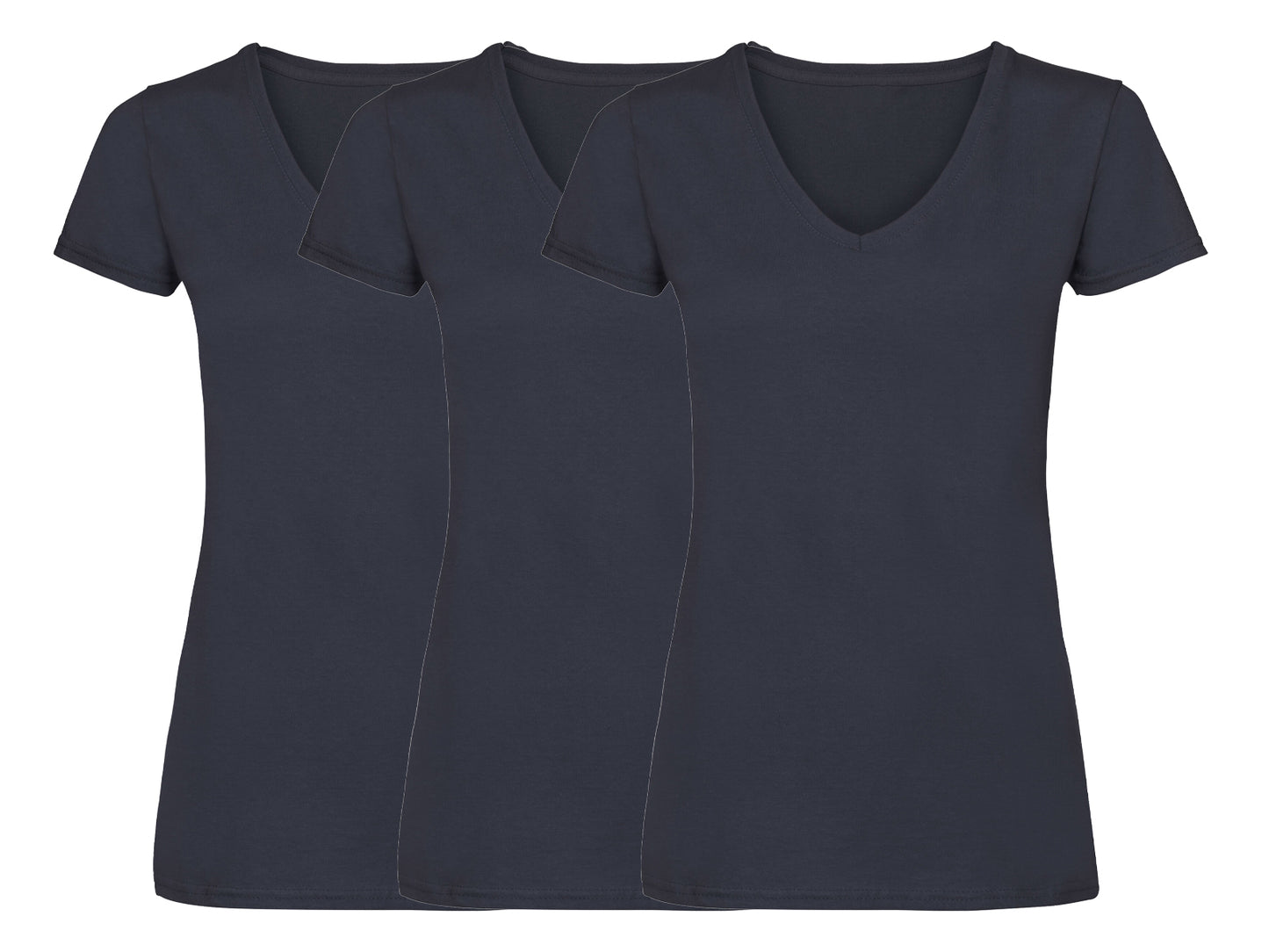 Fruit Of The Loom 61398 Pack of 3 Ladies Valueweight V-Neck T-Shirts 165gsm - COOZO