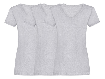 Fruit Of The Loom 61398 Pack of 3 Ladies Valueweight V-Neck T-Shirts 165gsm - COOZO