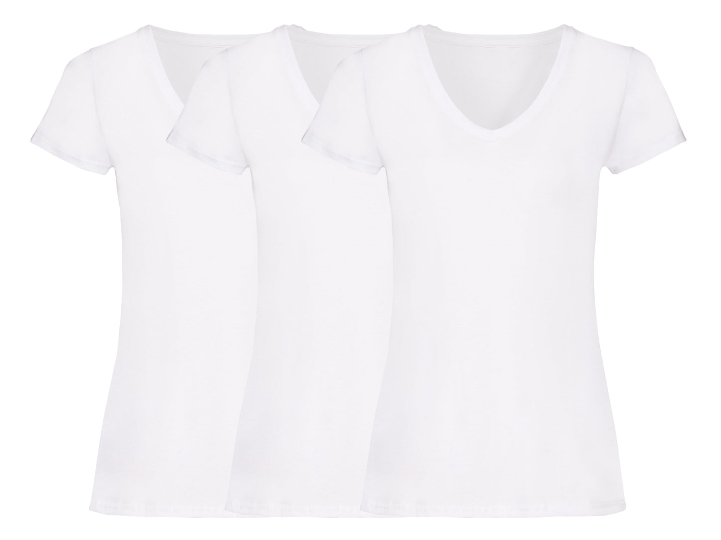 Fruit Of The Loom 61398 Pack of 3 Ladies Valueweight V-Neck T-Shirts 165gsm - COOZO