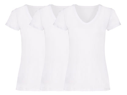 Fruit Of The Loom 61398 Pack of 3 Ladies Valueweight V-Neck T-Shirts 165gsm - COOZO