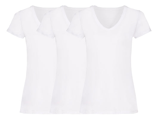 Fruit Of The Loom 61398 Pack of 3 Ladies Valueweight V-Neck T-Shirts 165gsm - COOZO