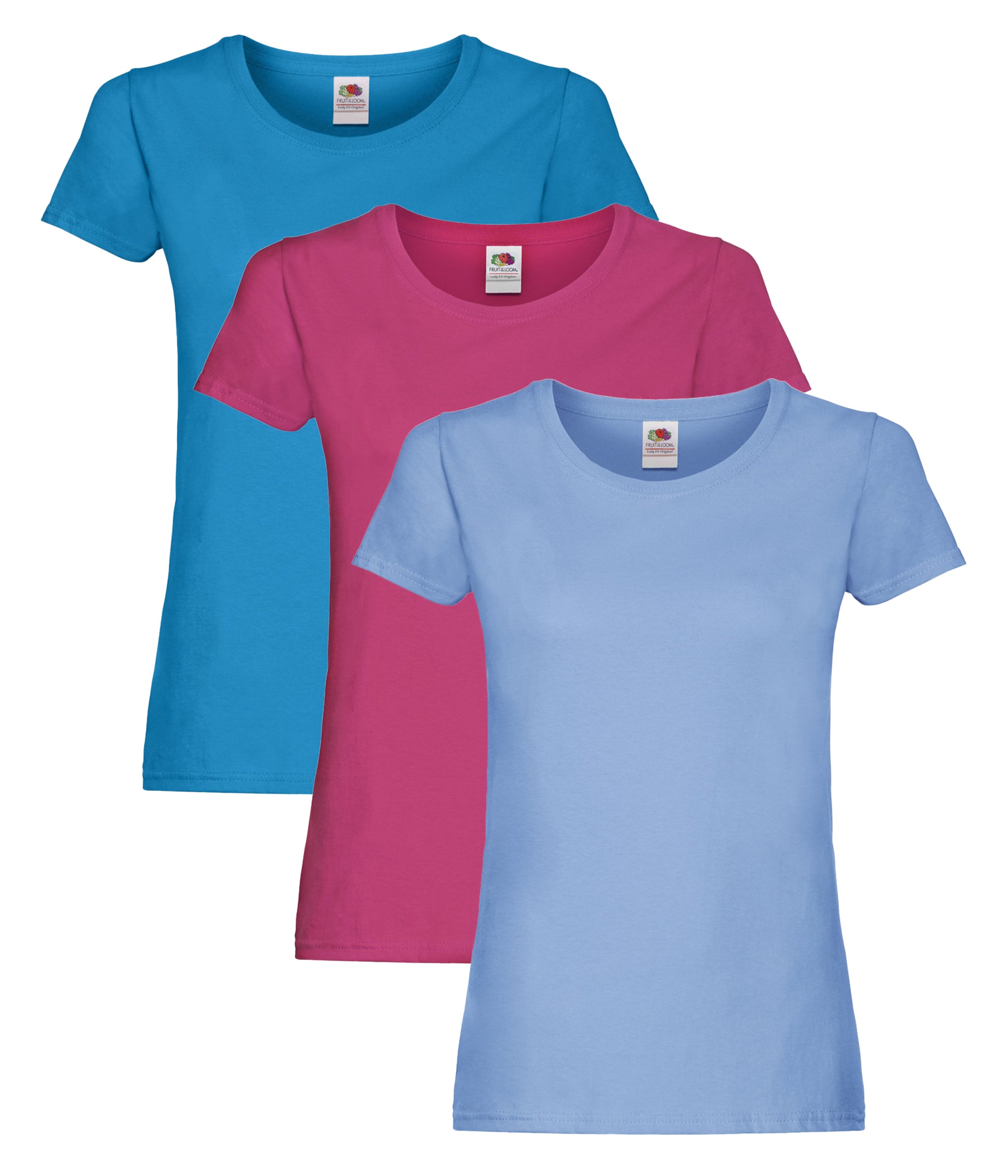 Fruit Of The Loom 61420 Ladies Original T-Shirt 145gsm 100% Cotton Mixed Color (Pack of 3) - COOZO