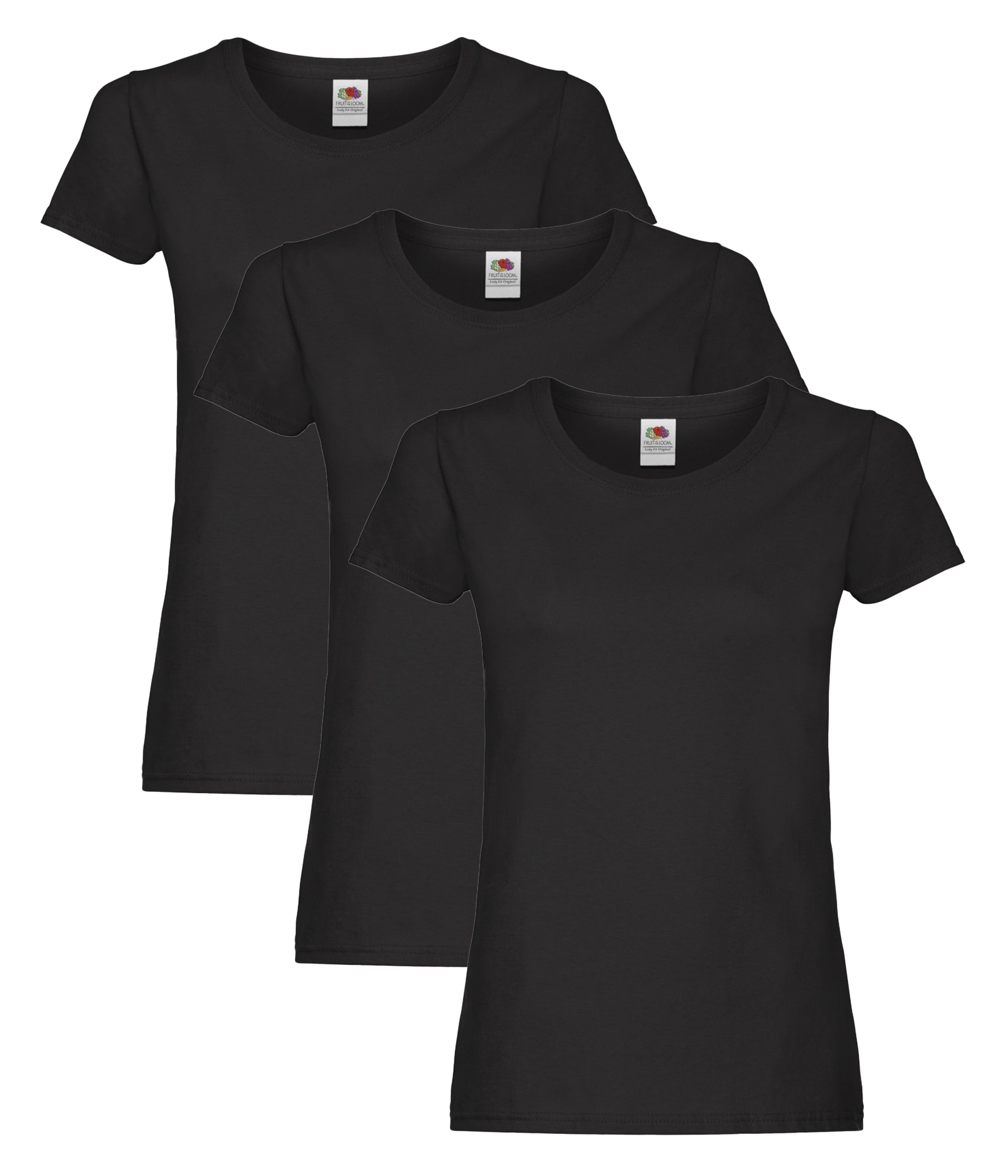 Fruit Of The Loom 61420 Ladies Original T-Shirt 145gsm 100% Cotton Single Color (Pack of 3) - COOZO