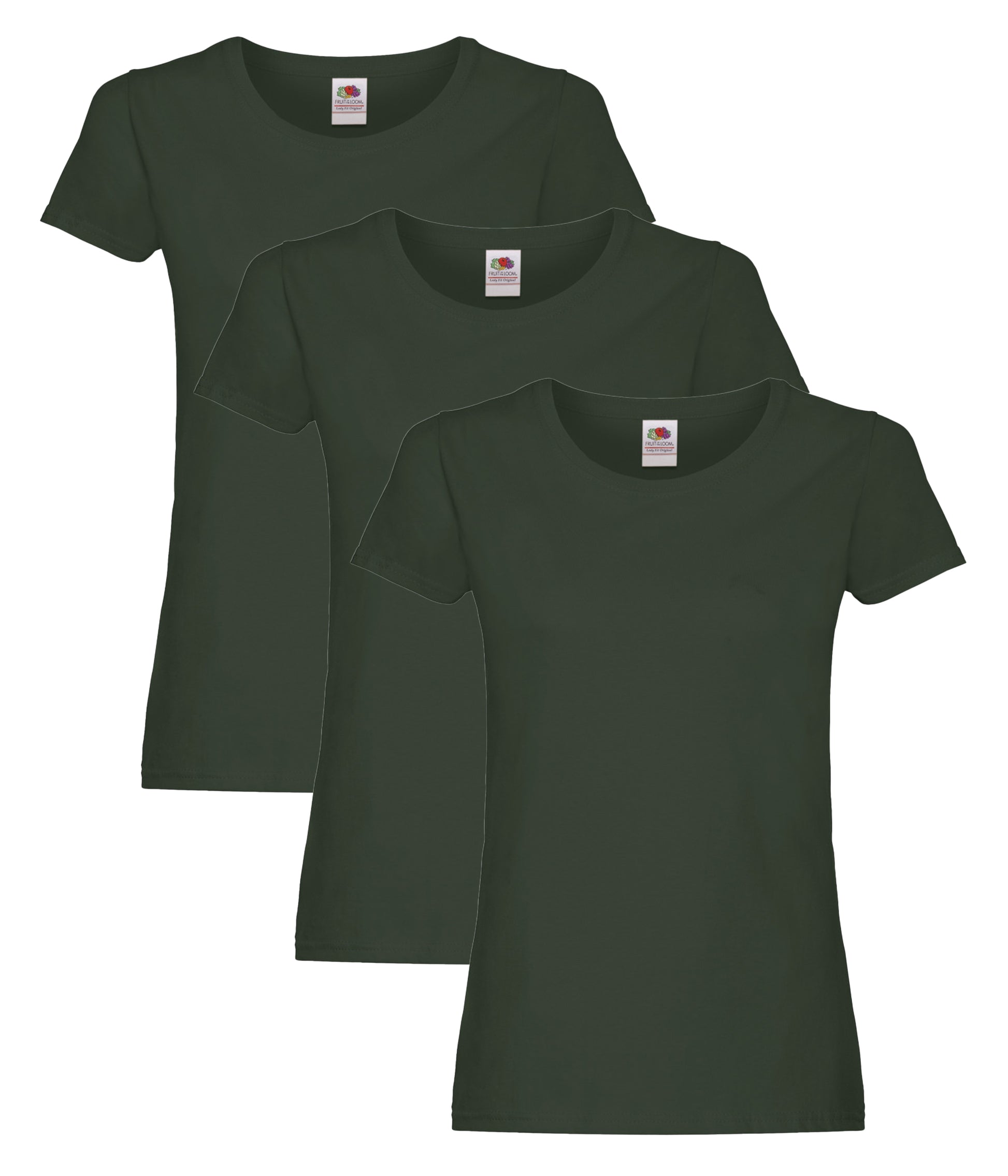 Fruit Of The Loom 61420 Ladies Original T-Shirt 145gsm 100% Cotton Single Color (Pack of 3) - COOZO